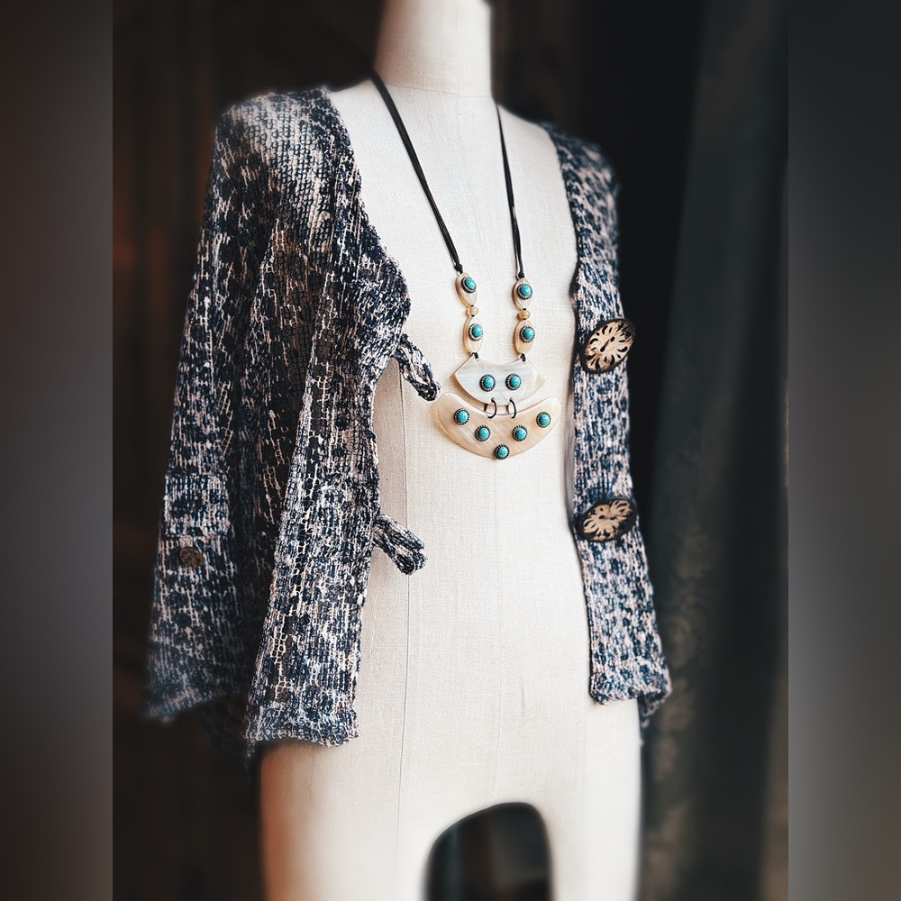 OOAK Upcycled 70s Vintage Statement Necklace - Faux Turquoise & Rustic Metal - Picture 7 of 10